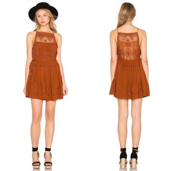 Free People Dresses & Skirts - Free People Emily Dress Boho Copper Crochet Mini